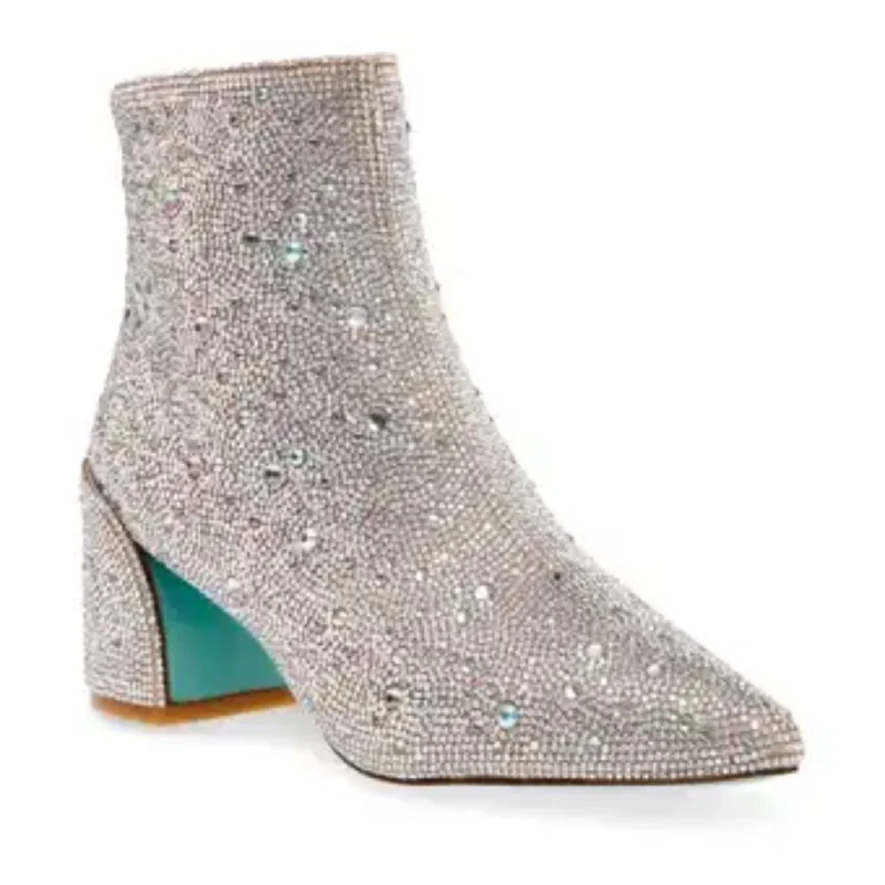crystals beaded Sparkly Betsy Johnson healed boots size 6.5 Tiffany blue bottoms - Picture 2 of 8